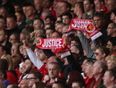 Saint-Etienne unveil Hillsborough banner during Ligue 1 game