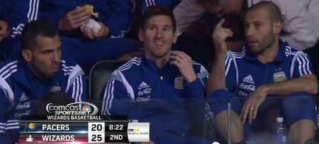 Video: Messi spots himself on camera at NBA game…and absolutely loves it