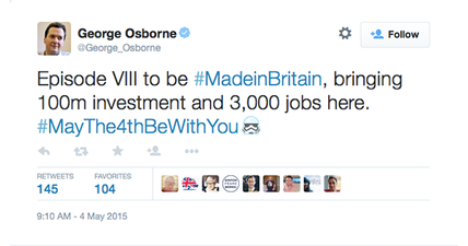 Star Wars Episode VIII comes to the UK, according to George Osborne…