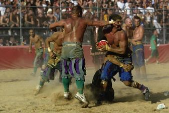 Italian players punch, kick and wrestle to victory in ultra-violent ‘historical football’