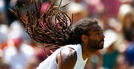 Dustin Brown plays shot of the tournament at Wimbledon (Gif)