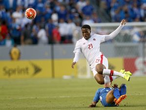 Canadian striker Cyle Larin blasts the ball into row Z after rounding the keeper (Vine)