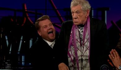 Watch James Corden’s reaction as Sir Ian McKellen does gorilla impression