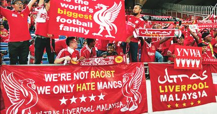 Dancing Man United fan taunts a stadium full of Liverpool supporters