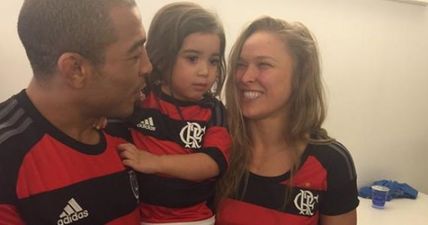 Ronda Rousey watches football at the Maracana Stadium with UFC champ Jose Aldo (Video)