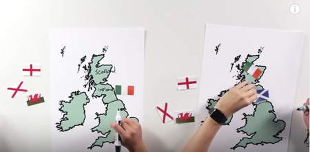 Americans try and find England, Ireland and Scotland on a map, most fail