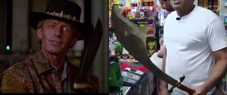 Watch machete-wielding robbers sh*t themselves when shopkeeper pulls a sword (Video)