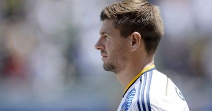 Steven Gerrard was less than impressed with a cheeky Everton fan at LA Galaxy training