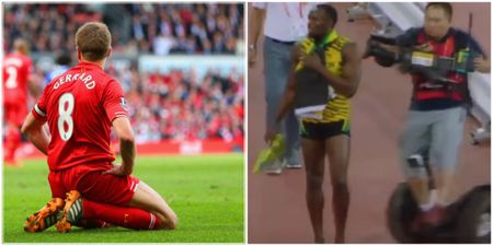 Cheeky Man United fans quick to troll Steven Gerrard with Usain Bolt slip video