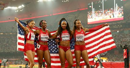 American relay team puts Brits to shame with Charlie’s Angels-style entry (Video)