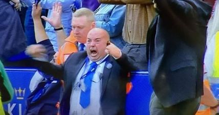 Leicester City security man shows the world how to celebrate a late goal (Video)