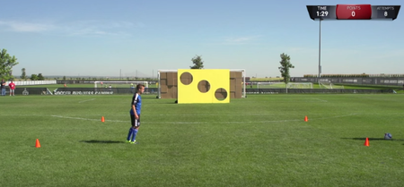 Watch footballers take part in a real-life FIFA skills challenge