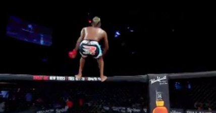 Fighter disastrously back-flips straight on to camerawoman (Video)