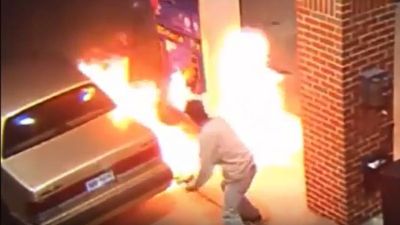 Man uses lighter to kill spider at petrol station… guess what happened next (Video)