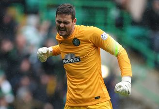 Celtic goalkeeper Craig Gordon stays behind for a kick-about with kids outside Celtic Park (Video)