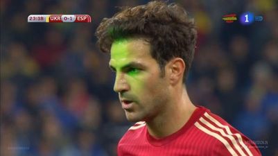 Laser eye surgery for Cesc Fabregas as he misses a pen for Spain (Video)