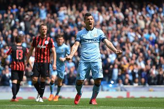 Manchester City striker Sergio Aguero with a lovely gesture to a young fan that lost his father