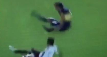 Carlos Tevez sent into orbit by crunching challenge (Video)