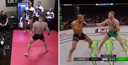 Watch Conor McGregor practise his KO punch in the changing room before Aldo fight