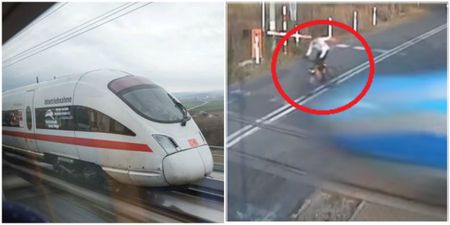 Cyclist incredibly escapes serious injury after colliding with a high-speed train (Video)