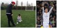 Cristiano Ronaldo adorably challenges son to free kick contest with miniature ball (Video)