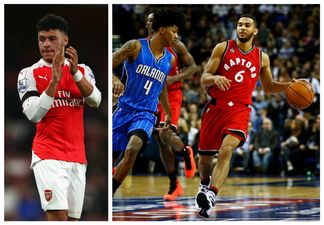 PIC: The Ox and three Arsenal teammates are gloriously photobombed at NBA game