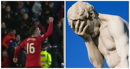 VIDEO: Rangers player instantly regrets celebrating in front of opposition fans