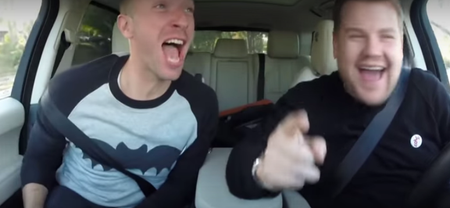 Chris Martin warms up for the Super Bowl in a Carpool Karaoke with James Corden