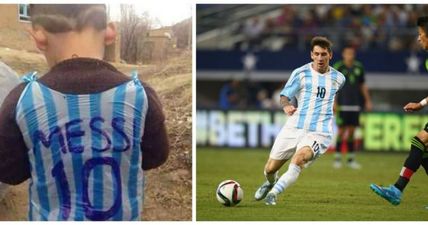 Afghan child pictured in home-made Messi shirt gets first real Barca kit as he prepares to meet his idol