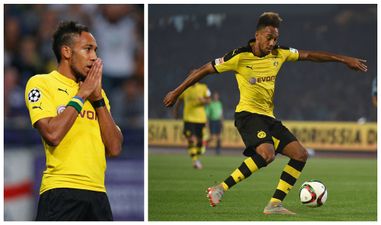 PIC: Pierre-Emerick Aubameyang wears completely ridiculous outfit as he watches Dortmund teammates from the stand