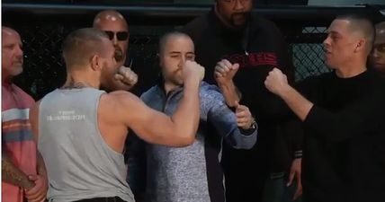 VIDEO: Security team required as Conor McGregor faces off with Nate Diaz in California