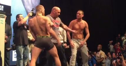 VIDEO: Conor McGregor definitely thought Nate Diaz was going to hit him at UFC 196 weigh-in