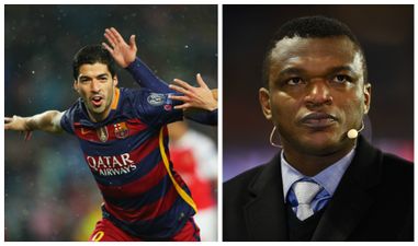 VIDEO: Marcel Desailly pays a weird bitey tribute to Luis Suarez after brilliant volley