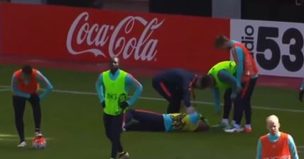 Klaas Jan Huntelaar’s trailing foot shattered the nose of goalkeeper Jasper Cillessen