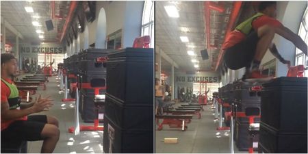 This US college football beast just nailed a 5ft seated box jump with a weights vest