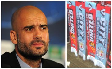 Pep Guardiola seen seen sporting a dreaded half and half scarf