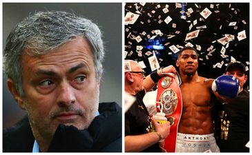 Jose Mourinho looks thoroughly miserable as he watches the climax to Anthony Joshua’s fight