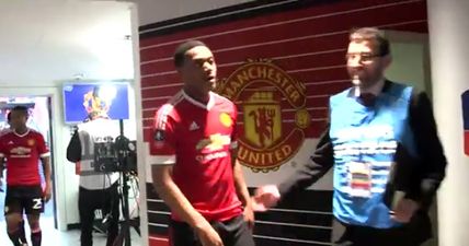 Anthony Martial laughs as he is immediately taken for drugs test on his way down the tunnel