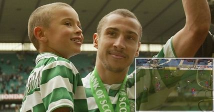 Celtic legend Henrik Larsson’s son is clearly a chip off the old block with this stunning 40-yarder