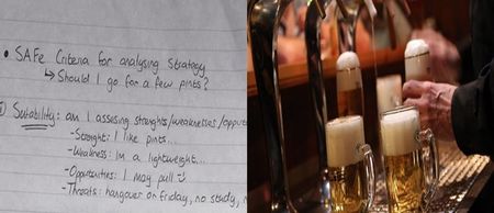 This student conducted a strategic analysis on a crucial Bank Holiday question: “Should I go for a few drinks?”