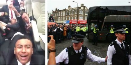 This hilarious footage shows Manchester United players screaming and swearing as team bus comes under attack