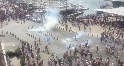 Watch as English football fans are involved in more chaotic scenes in Marseille