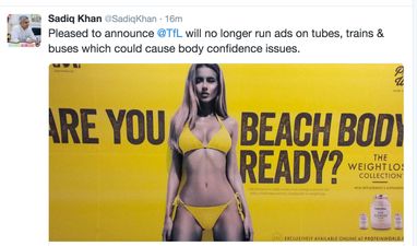 London mayor Sadiq Khan will ban “body-shaming” ads in Tube stations 