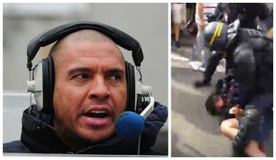 Stan Collymore confronts bottle-throwing Russian fan in Lille