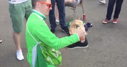 This Irish fan has the perfect method for opening wine without a bottle opener