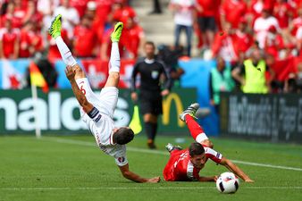 Robert Lewandowski on the wrong end of a tackle that’s straight out of Sunday League