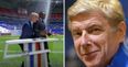 Arsene Wenger hides behind Marcel Desailly to avoid getting soaked on TV