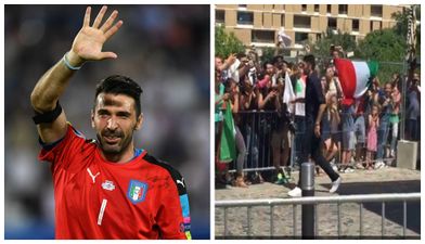 All round legend Gianluigi Buffon hugs adoring fans as Italy team depart France