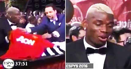 Watch how Pogba reacted to being given a Man United shirt live on TV