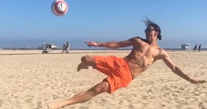 Zlatan Ibrahimovic looks in serious nick showing off his skills on the beach